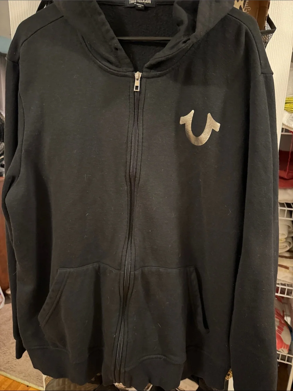 True Religion Black Full-Zip Hoodie with Metallic Horseshoe